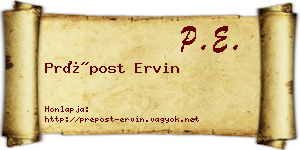 Prépost Ervin névjegykártya